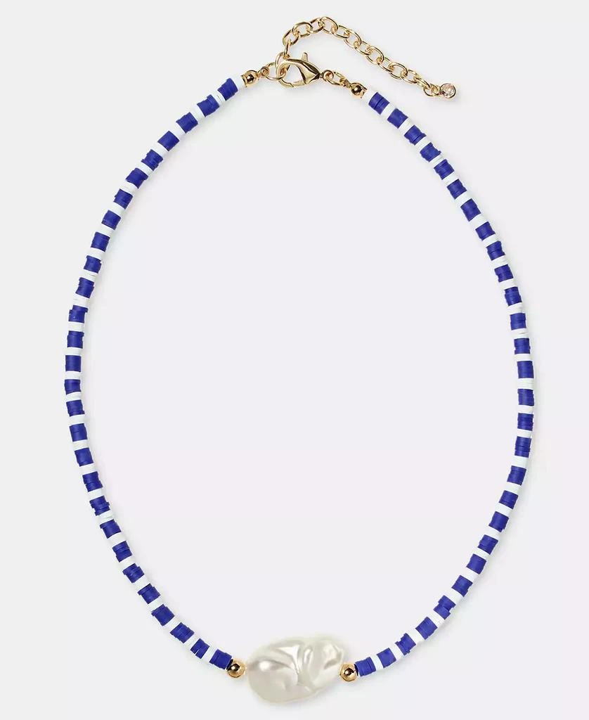On 34th Gold-Tone Blue Bead 
Imitation Pearl Collar Necklace, 16" + 2" extender, Macy
s Exclusive