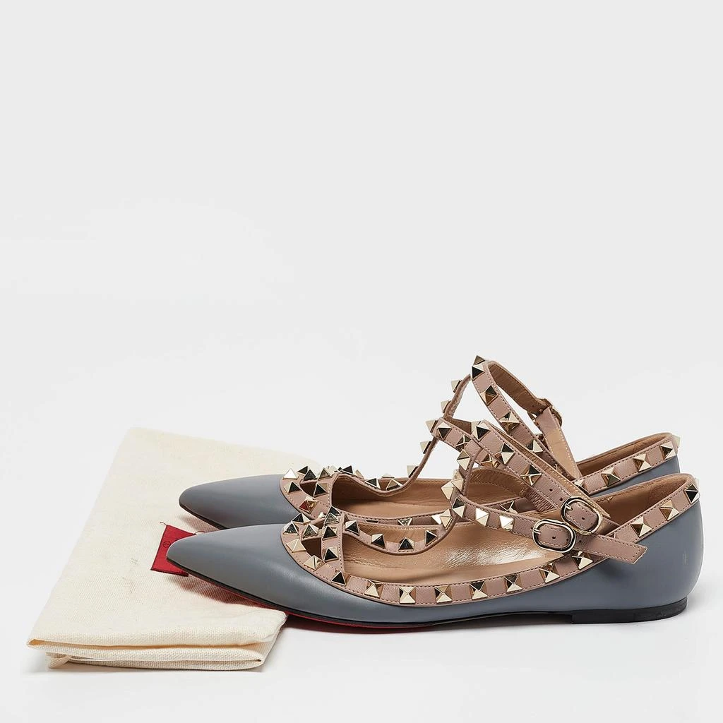 Valentino Valentino Grey/Dusty Pink Leather Rockstud Ankle Strap Flats Size 37 9