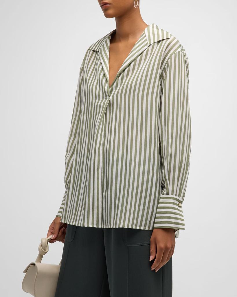 Vince Coast Stripe Shaped-Collar Pullover Shirt