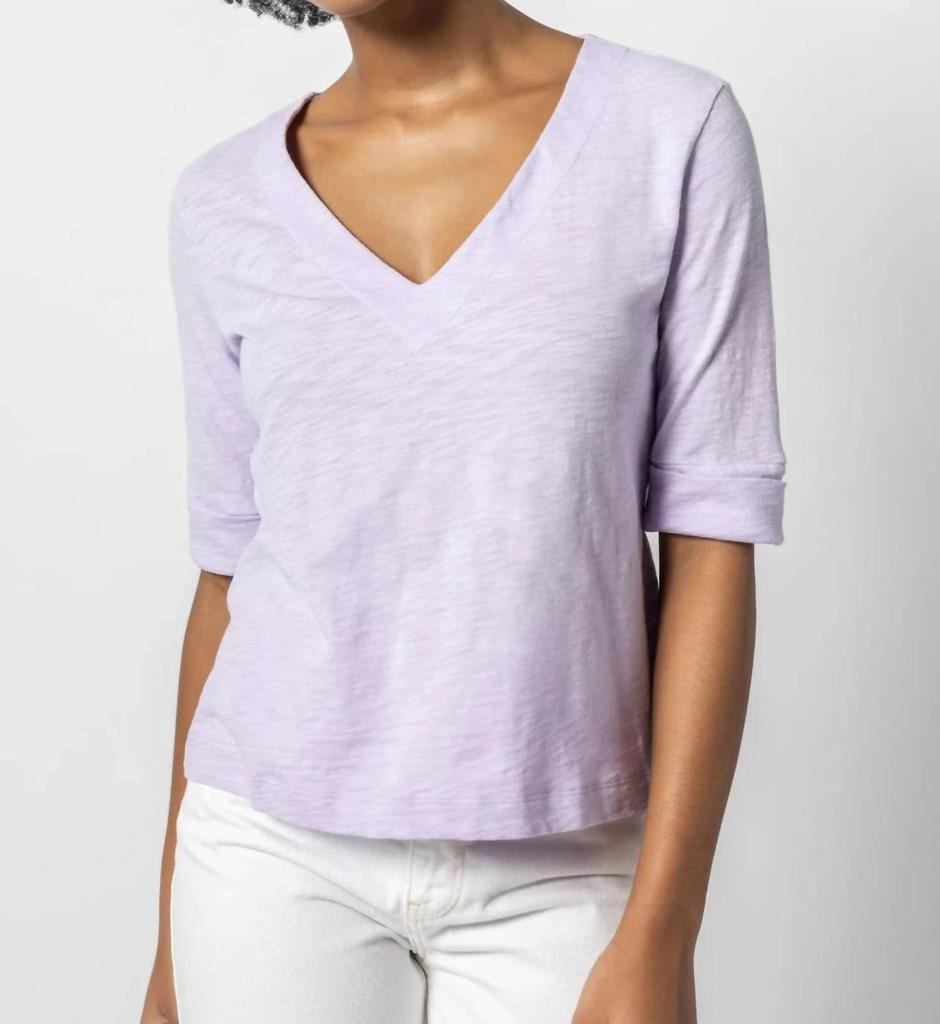 Lilla P Lilla P - Cuffed Elbow V-neck Top
