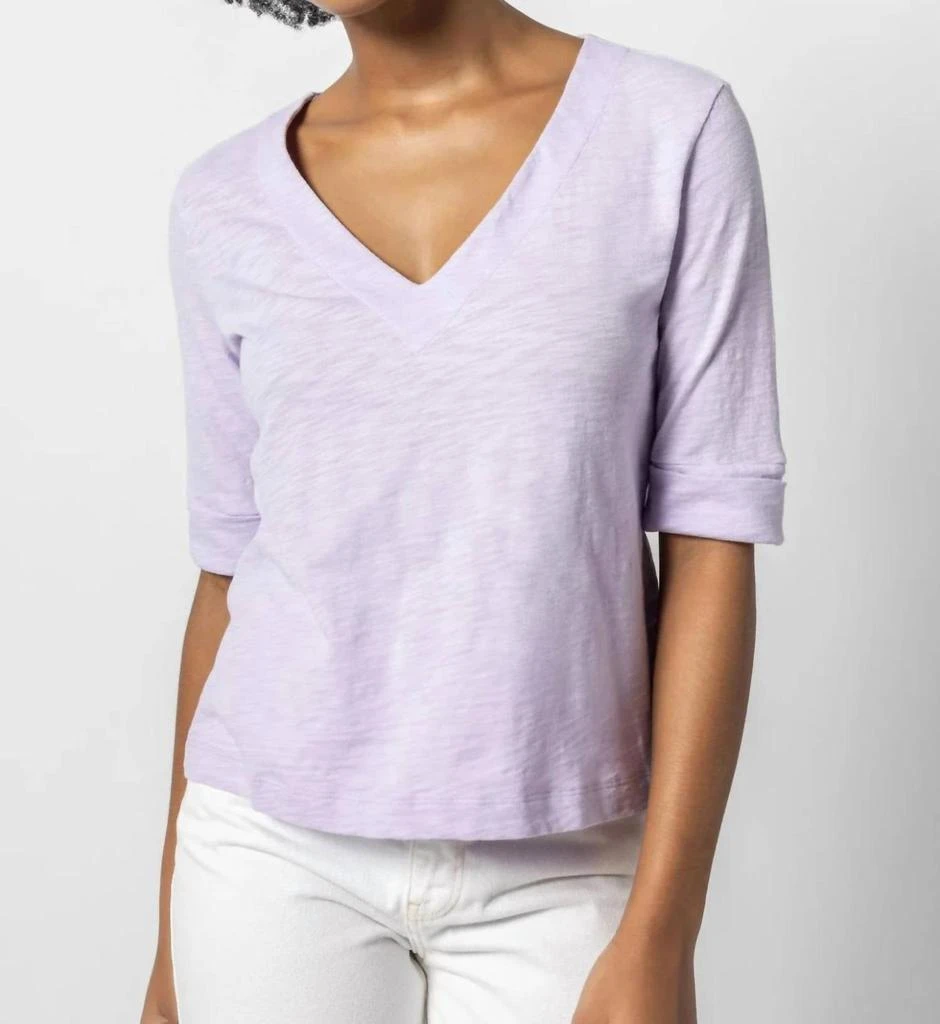 Lilla P Lilla P - Cuffed Elbow V-neck Top 1