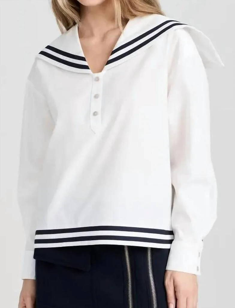 De Loreta Marina Blouse In White/navy 1