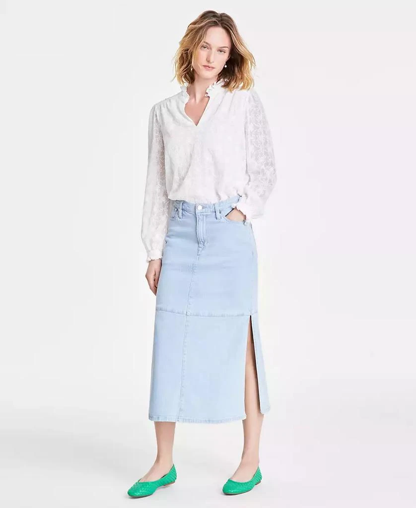 On 34th Women's Split-Seam Denim Midi Skirt, Exclusively at Macy's 1