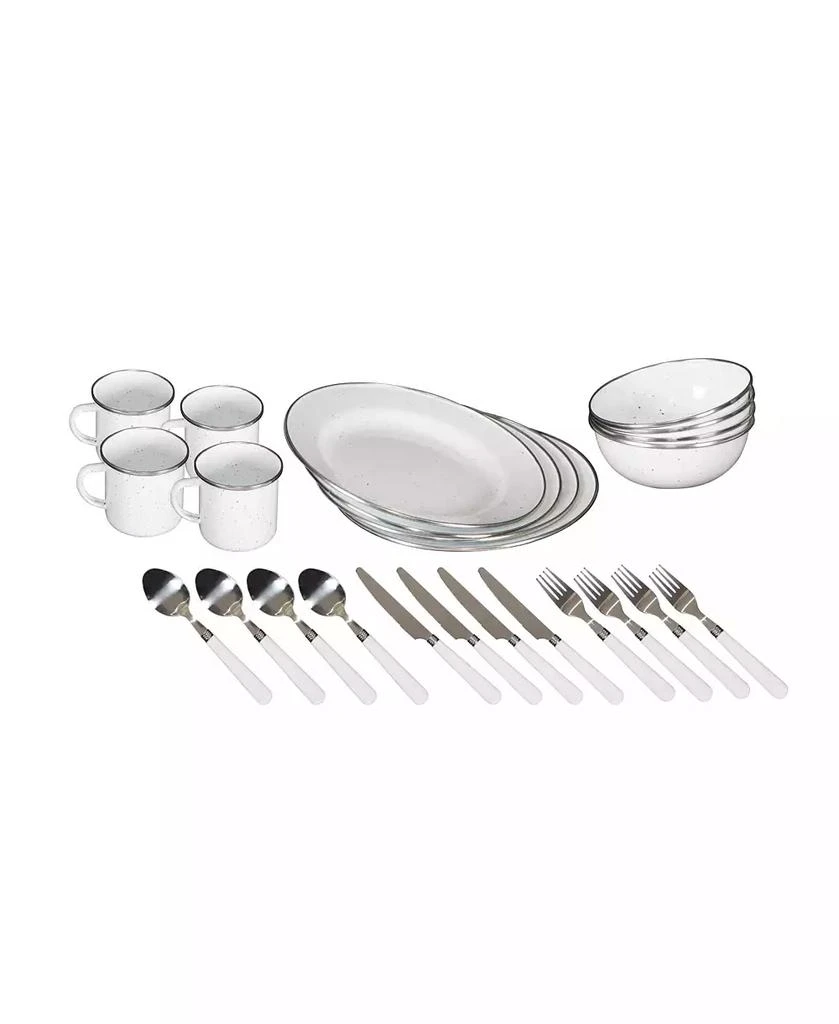 Stansport Deluxe 24-Piece Enamel Tableware Set - White