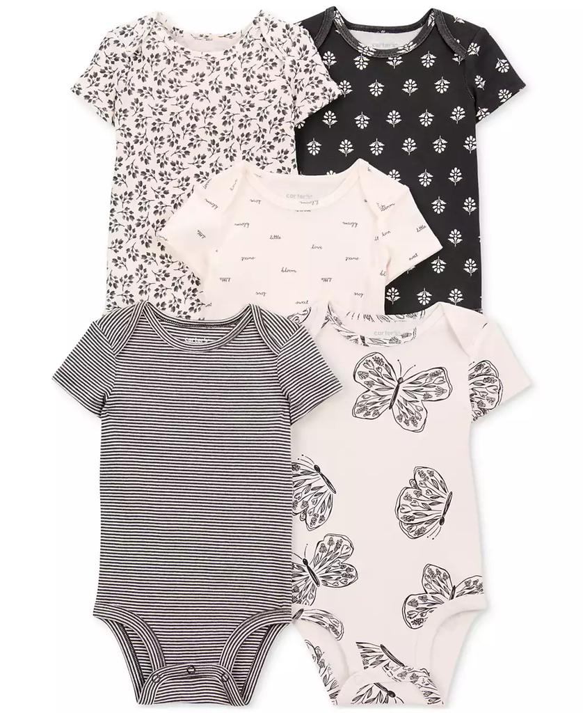 Carter's Baby Girls Striped Butterfly Short-Sleeve Cotton Bodysuits, 5 Pack