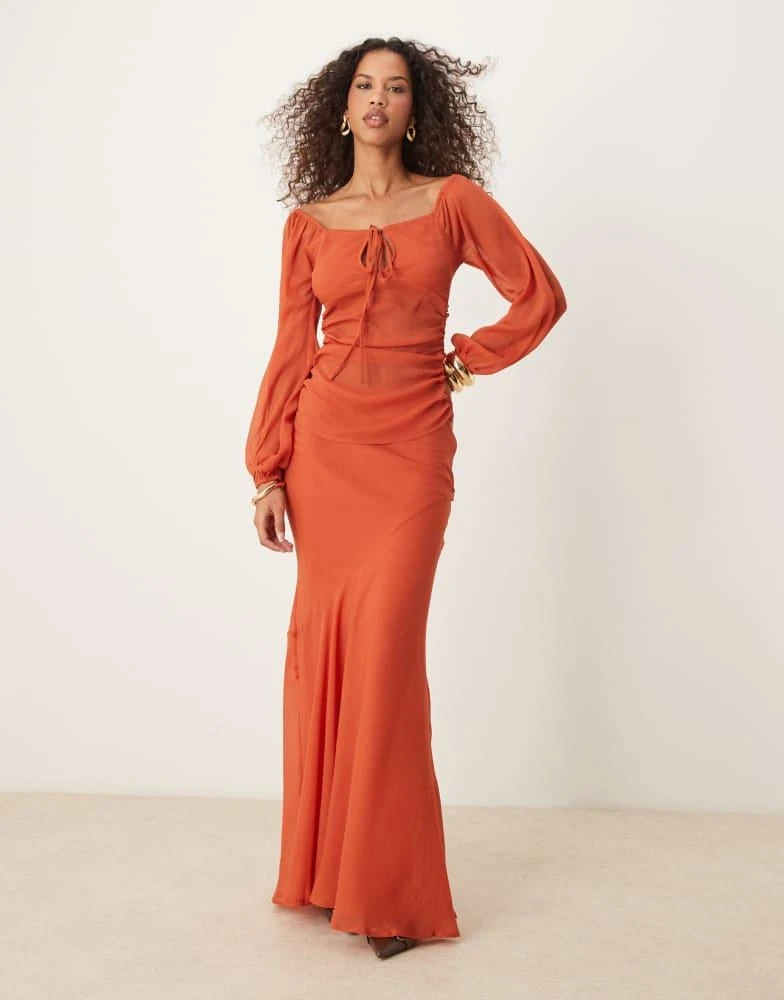 ASOS ASOS DESIGN chiffon maxi skirt co-ord in red 1