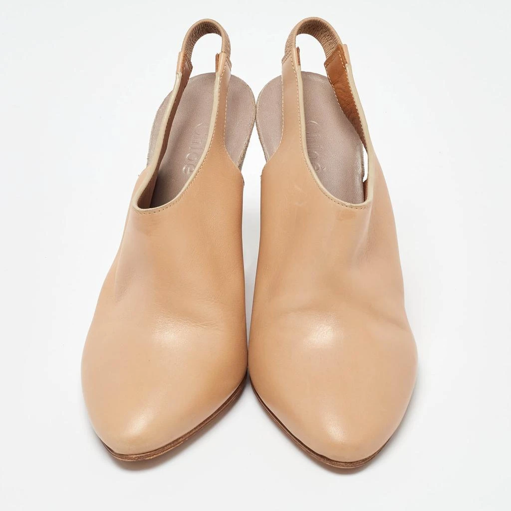 Chloé Chloe Beige/Grey Leather and Suede Wedge Slingback Pumps Size 34 3
