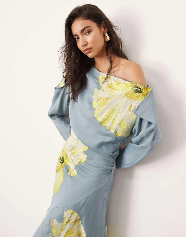 navy blue dress for baby girl ASOS ASOS EDITION satin floral embroidered drape one shoulder midi dress in  airforce blue - Dresses & Skirts - Compare Prices from 2+ Stores - Free  Shipping