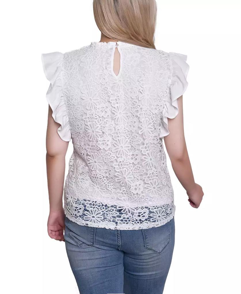 NY Collection Women's Flutter Sleeve Lace Top