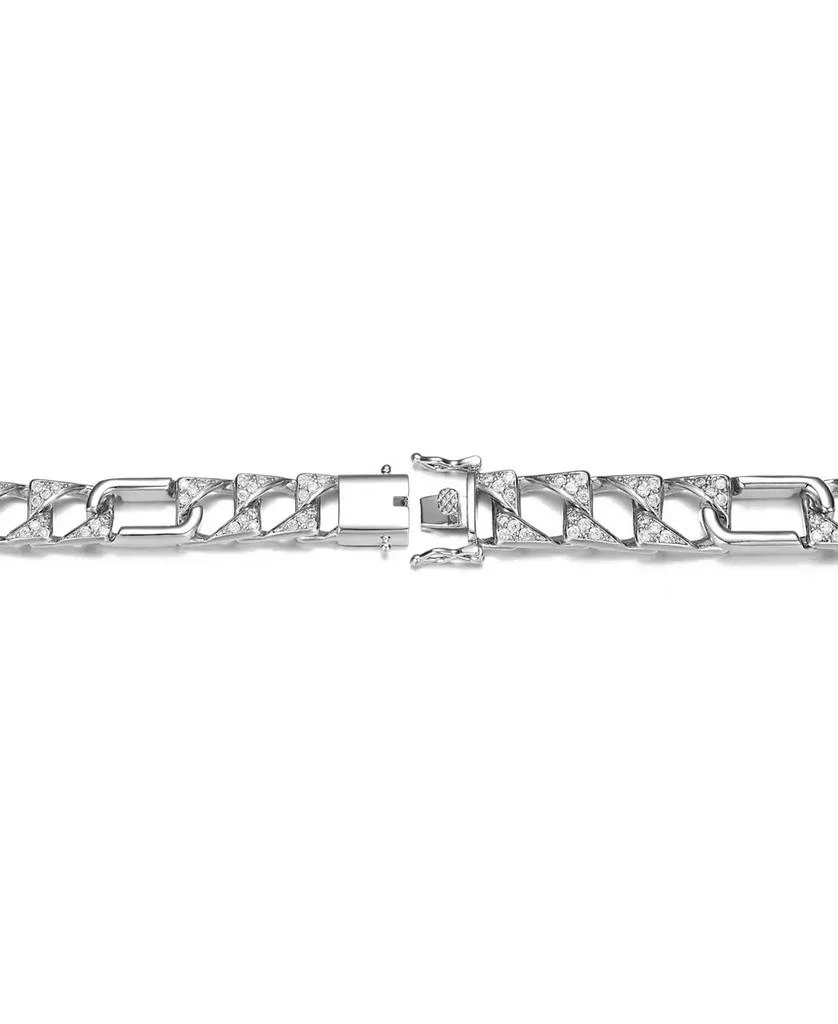 Genevive Men
s Sterling Silver White Gold Plated with Iced Out Cubic Zirconia Mixed Cuban Chain Bracelet 5