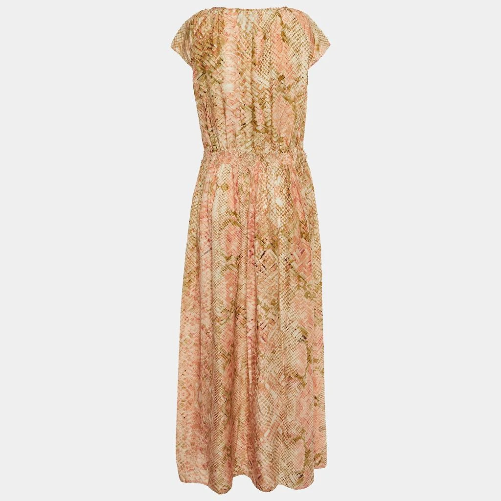 knee length dresses for ladies Roberto Cavalli Maxi Dress Cream/Multi Pleated Printed Silk Size 42 –  Celebrity Owned