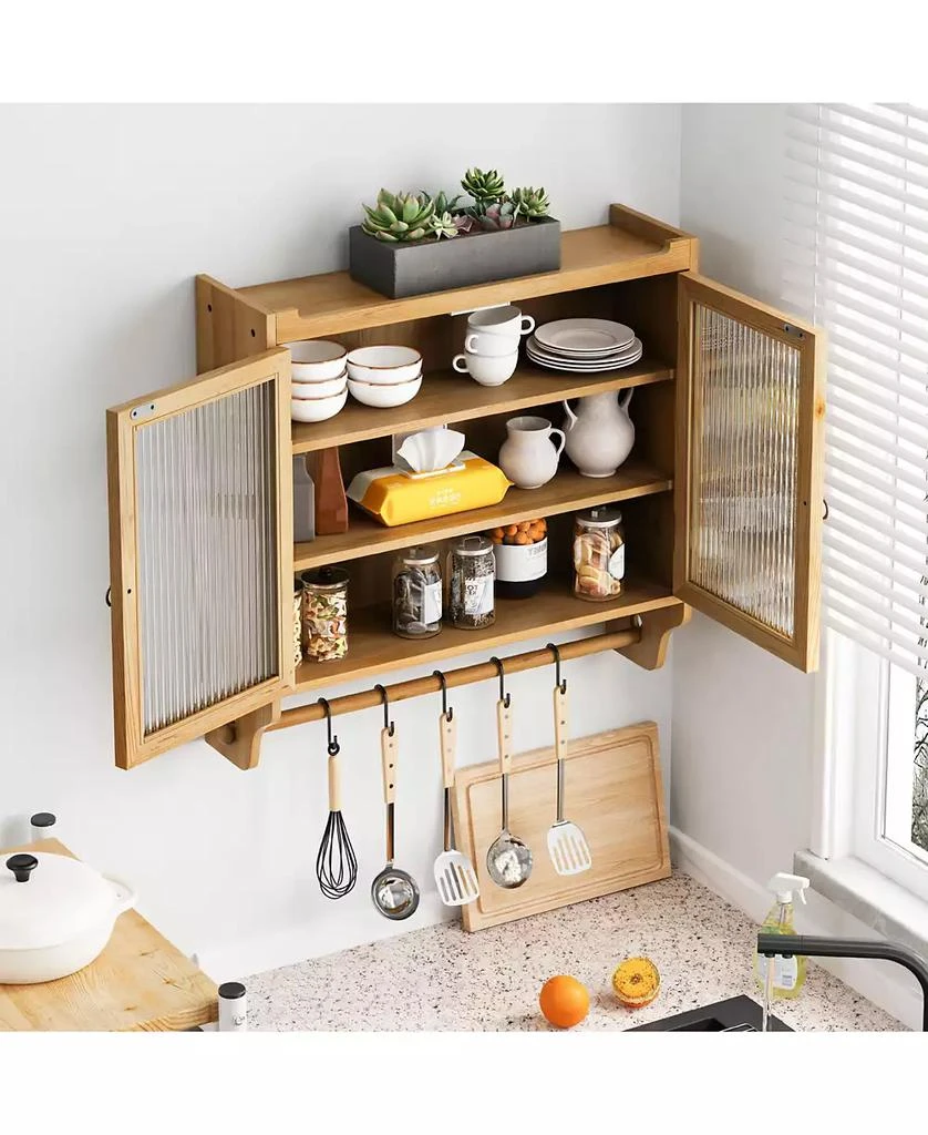 sumyeg CASAINC 24.8" Vintage Wall-Mounted Bathroom Cabinet with Glass Double Doors, 3 Tiers and Towel Rack 4