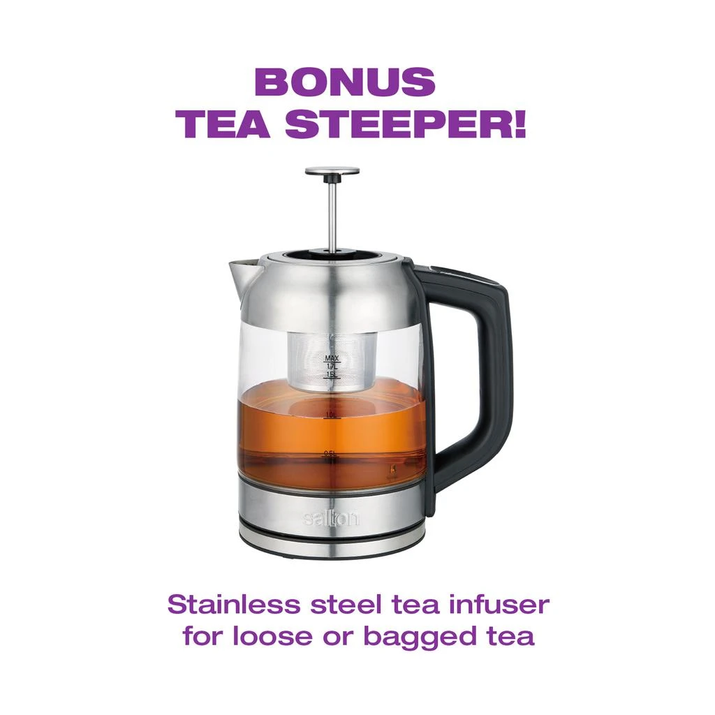 Salton Temperature Control Kettle & Tea Steeper 58oz Silver 4