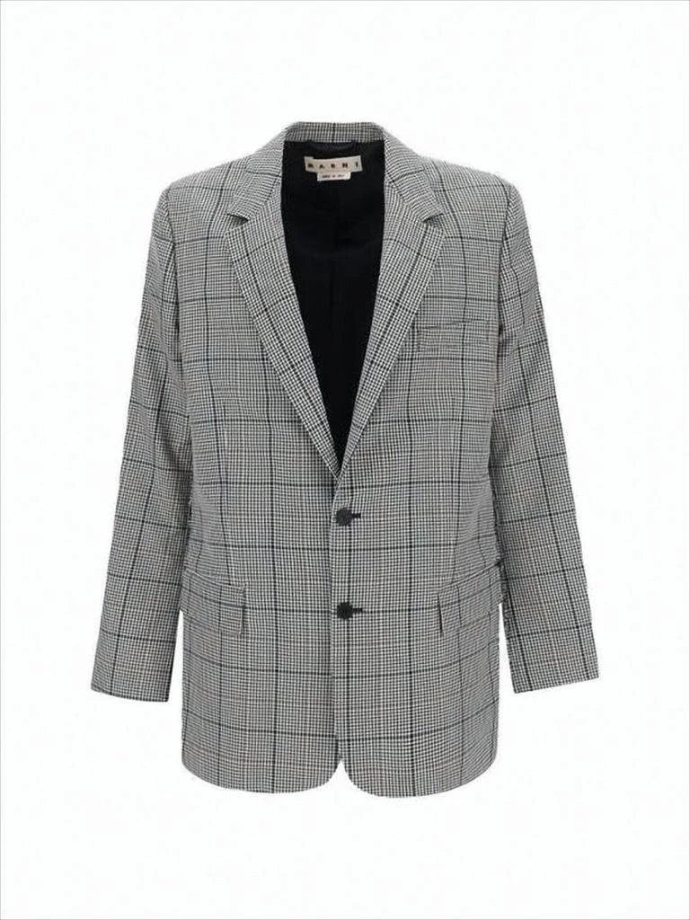 Marni Tailored Checkered Suit Jacket with Notched Lapel and Flap Pockets