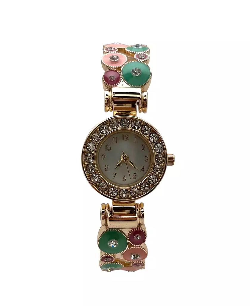 Olivia Pratt Pastels Gold Colorful Round Shapes Band Bangle Women Watch