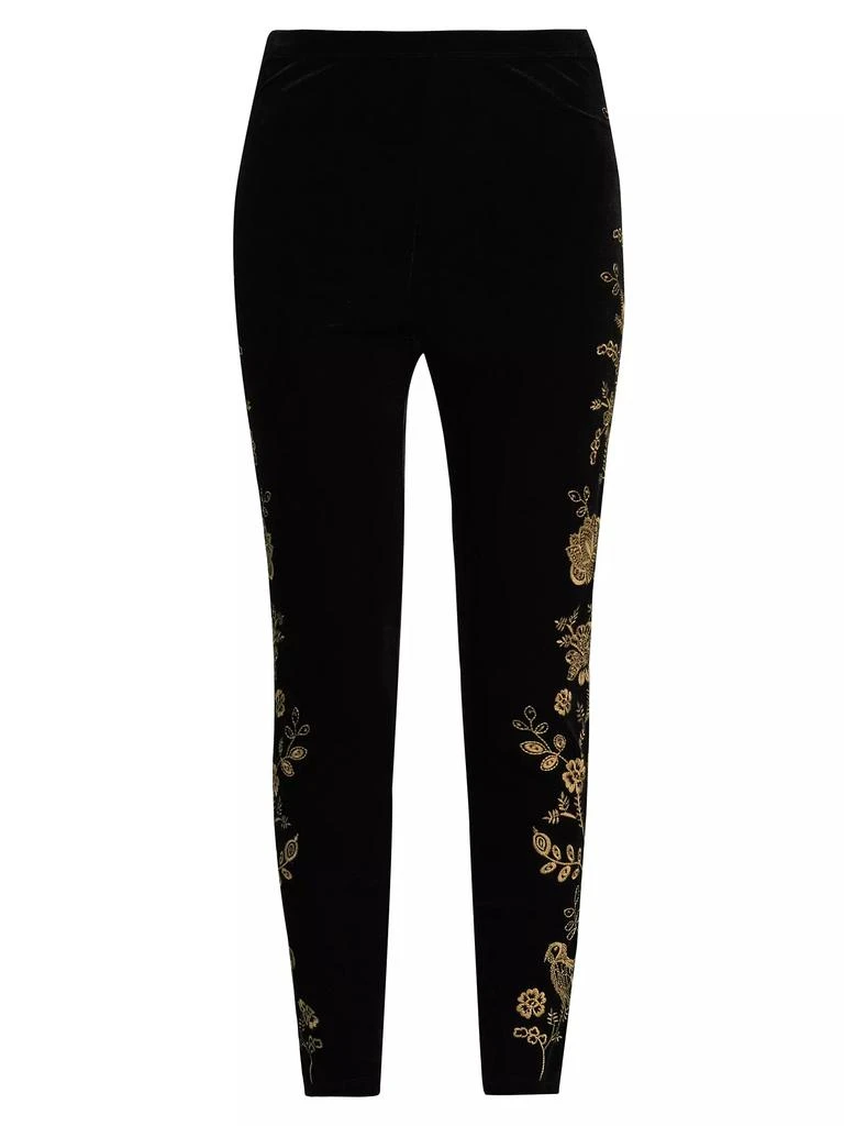 Johnny Was Embroidered Stretch Velvet High-Rise Leggings 1