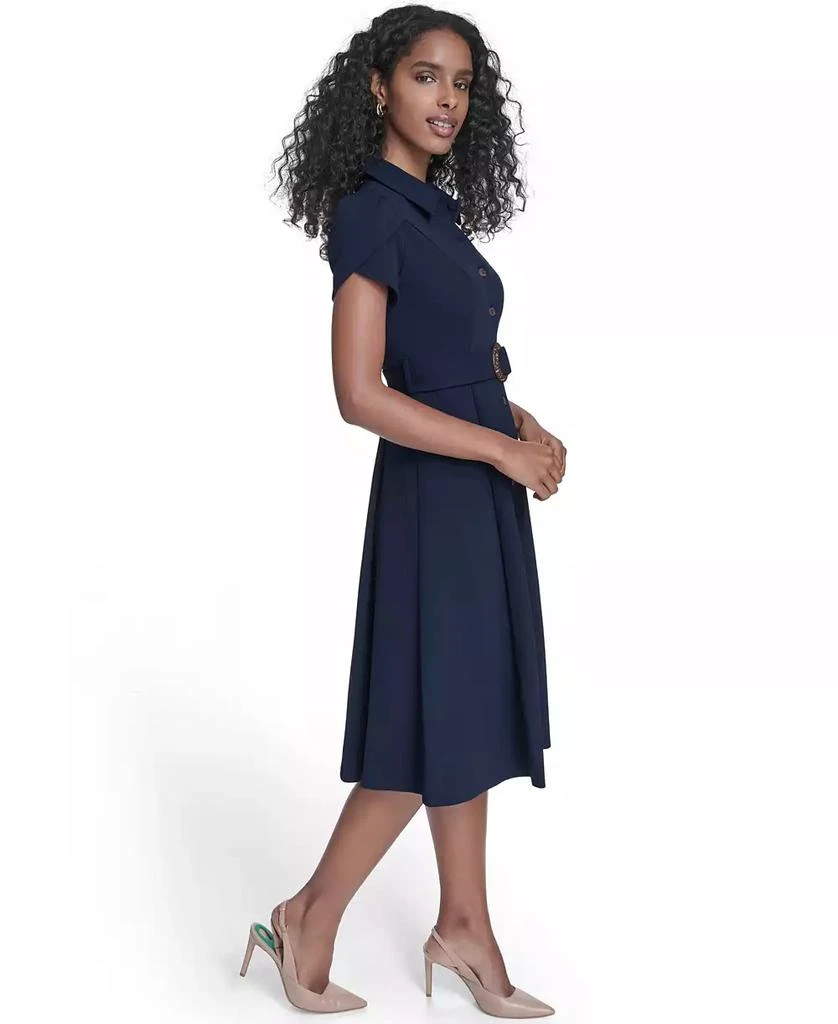 Calvin Klein Petite Tulip-Sleeve Belted Crepe Shirt Dress - Indigo - Size 2P