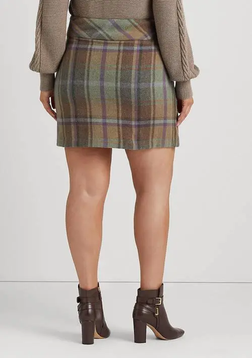 Ralph Lauren Plus Size Plaid Fringe Trim Tweed Miniskirt 2