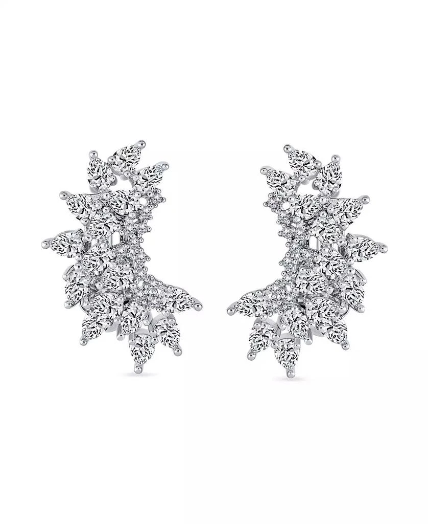 Bling Jewelry Elegant Statement Ear Crawler Clusters Sparkling Cubic Zirconia CZ Leaf Clip On Earrings Non Pierced Ears 2