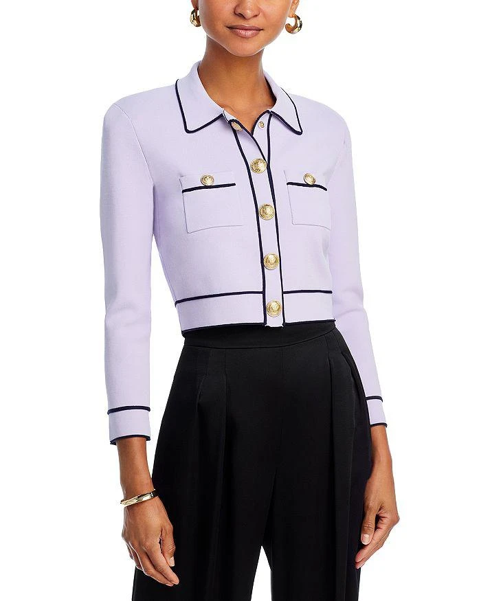 L'Agence Neo Contrast Trim Cropped Cardigan 1