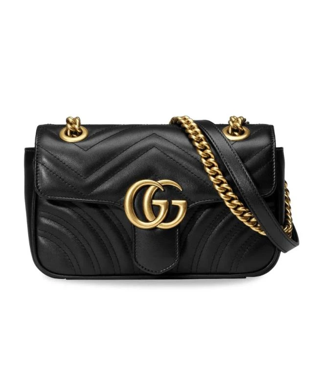 Gucci Gucci GG Marmont Mini Black Chevron Leather with Gold Chain Women's Shoulder Bag 446744 DTDIT 1000 1