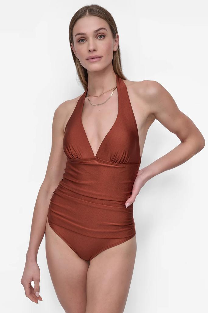 DKNY SHIRRED HALTER ONE PIECE