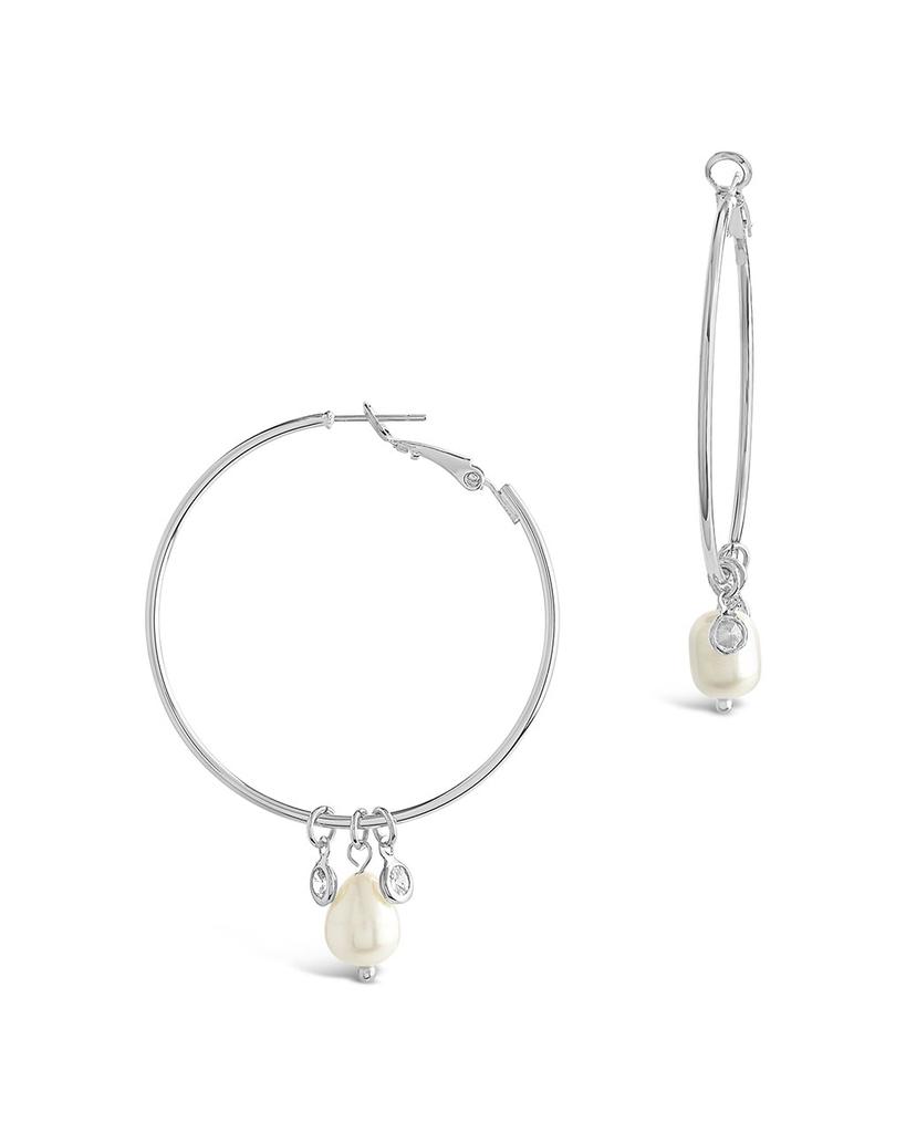 Sterling Forever Pearl and Bezel CZ Hoops
