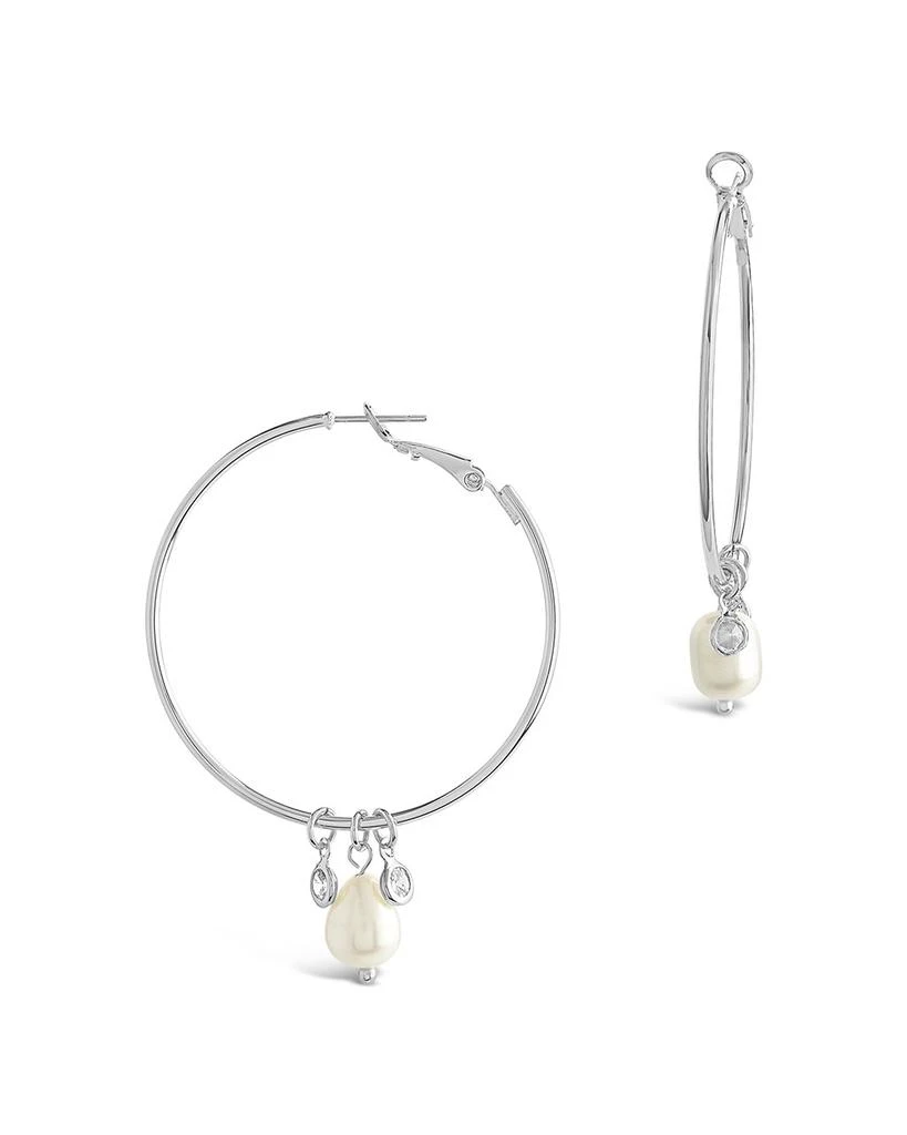 Sterling Forever Pearl and Bezel CZ Hoops 1