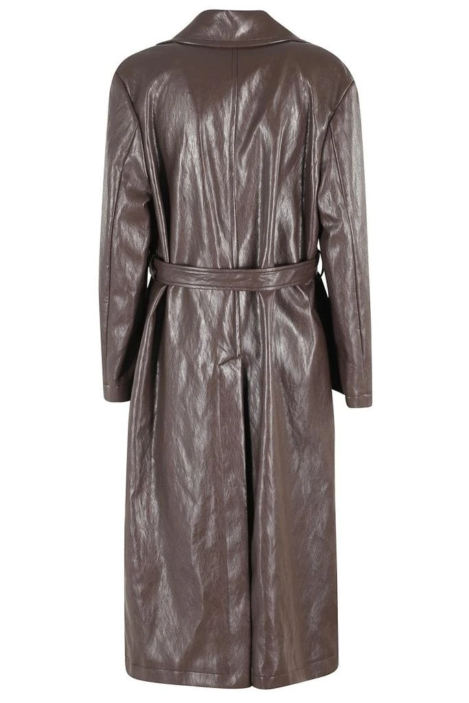 Solotre Glossy Brown Trench Coat With Belted Waist And Classic Collar 2