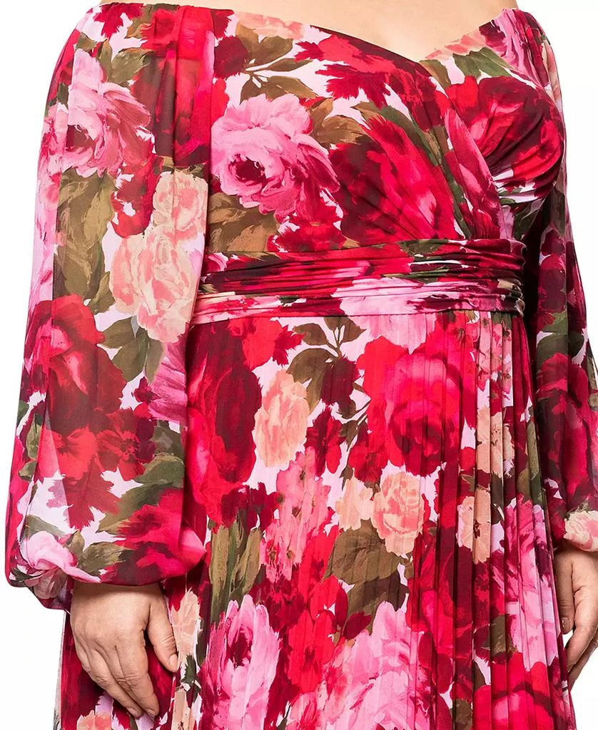 XSCAPE Plus Size Floral Off-The-Shoulder Pleated Gown 4
