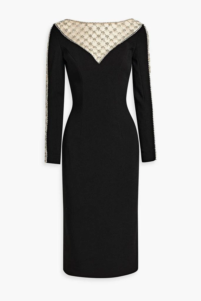 Jenny Packham Embellished tulle-paneled crepe midi dress 1