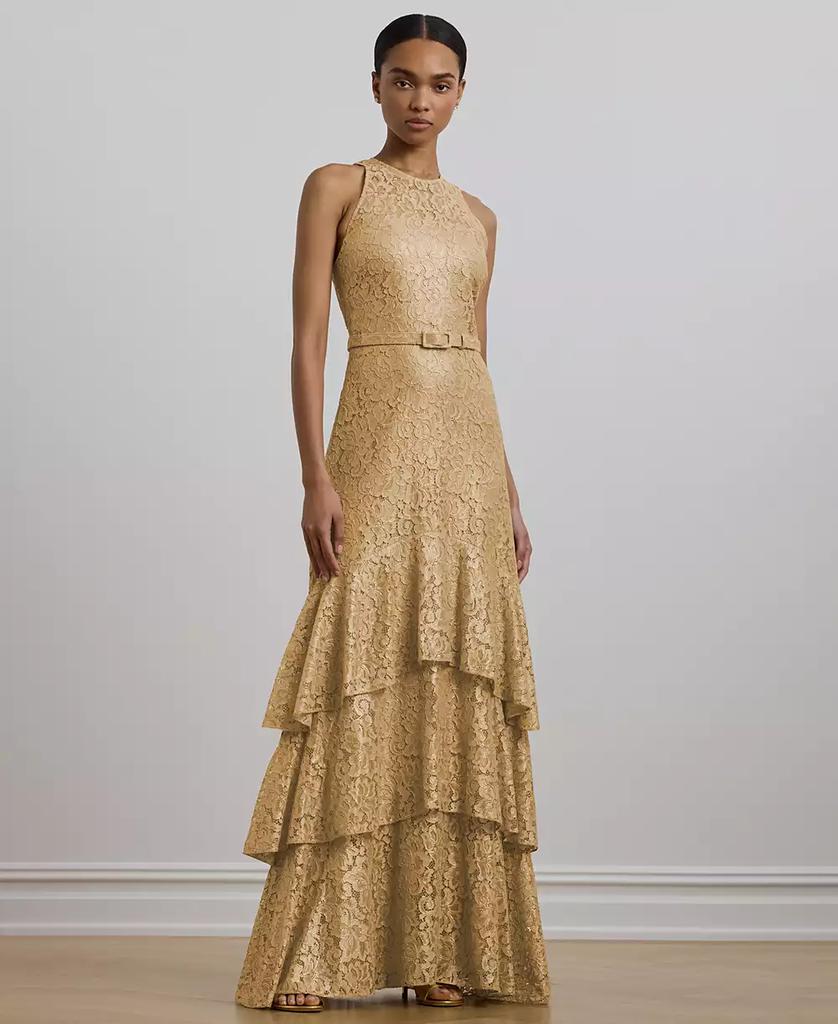ラルフローレン★Belted llic Chiffon Surplice Gown Ralph Lauren Belted Metallic Chiffon Surplice Gown