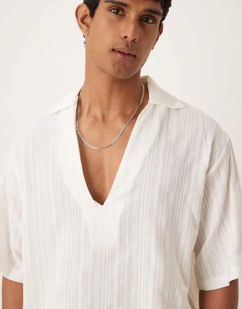 ASOS ASOS DESIGN oversized overhead shirt in light white texture 3
