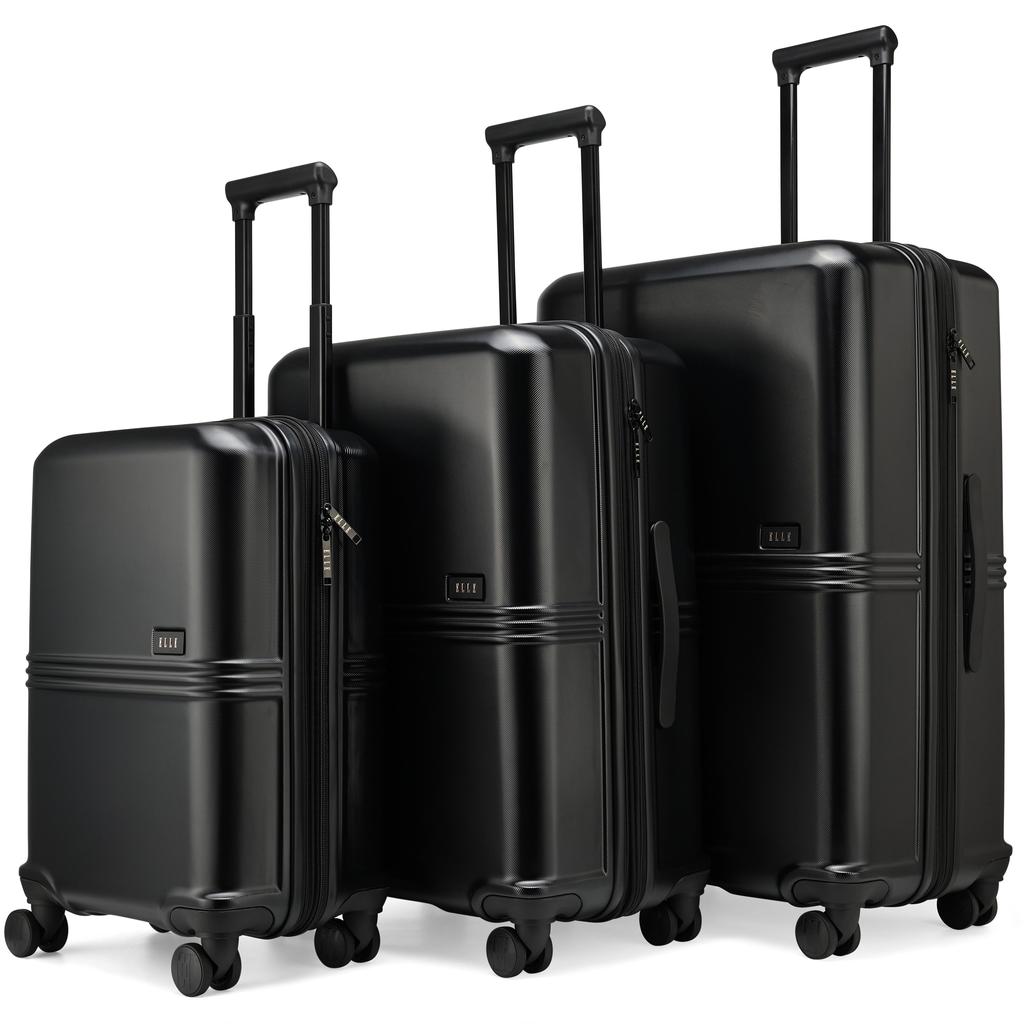 ELLE Expedition 3 Piece Expandable Polycarbonate Spinner Luggage Set | Black
