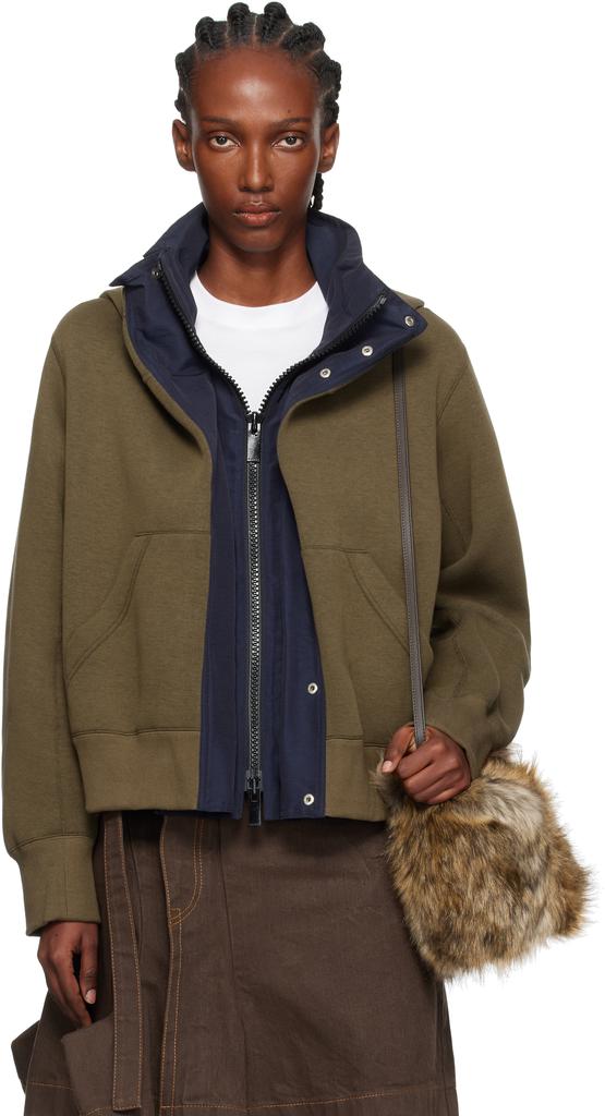 Shop Khaki & Navy Sponge Sweat x Grosgrain Hoodie on Sale at