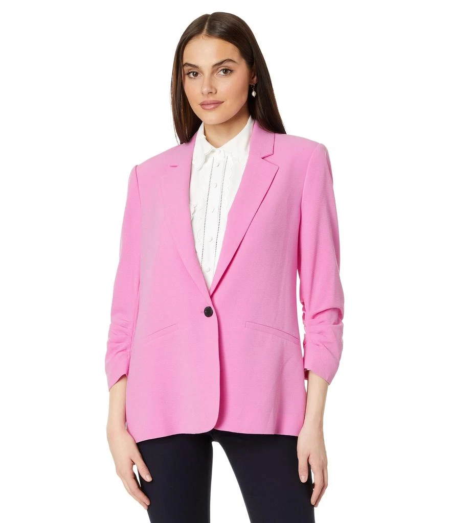 CeCe One Button Blazer With 3/4 Ruched Sleeves 1