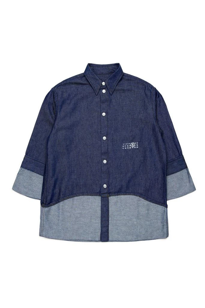 MM6 MM6 Maison Margiela Kids Logo-Printed Button-Up Denim Shirt 1