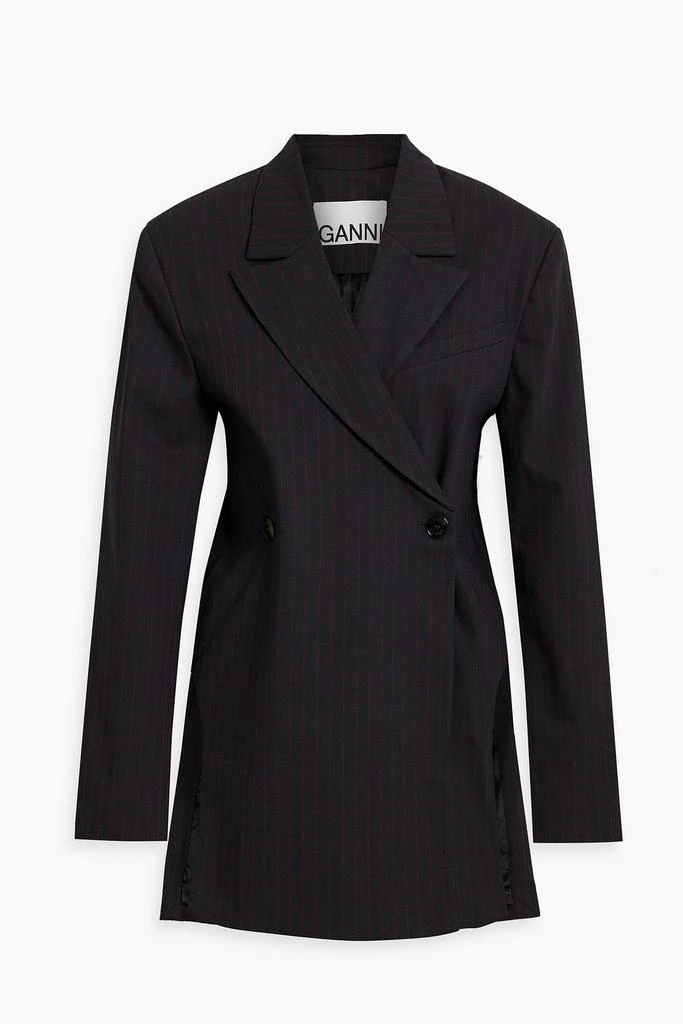 GANNI Double-breasted pinstriped twill blazer 1