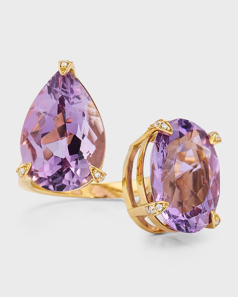 Piranesi 18K Yellow Gold Oval and Pear Shaped Amethyst Ring with Round Diamonds, Size 5.5