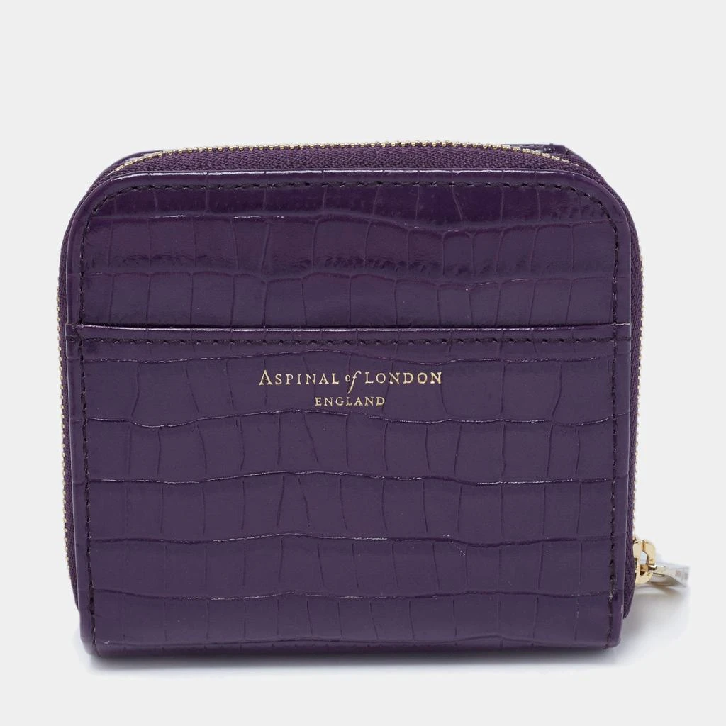 Aspinal of London Aspinal of London Purple Croc Embossed Leather Zip Around Compact Wallet 5