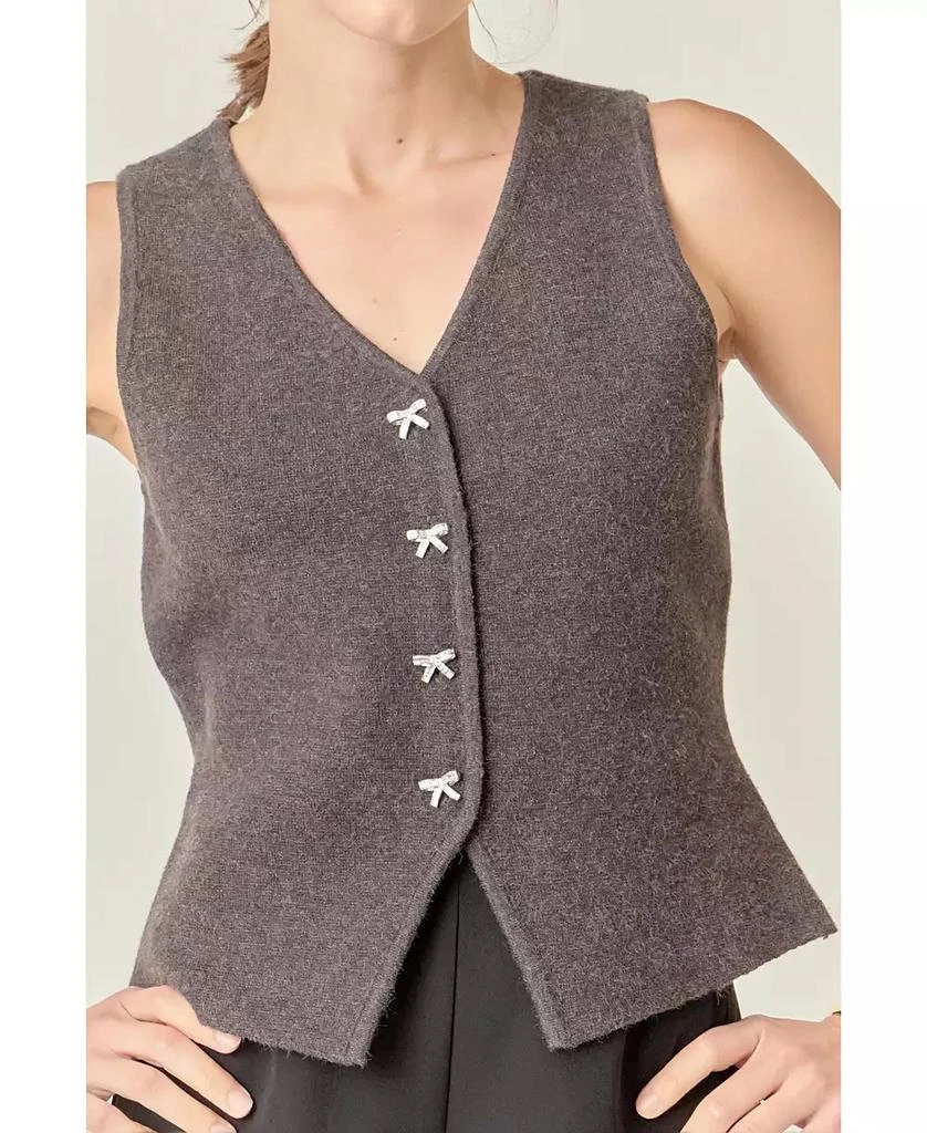 English Factory Women's Rhinestone Bow Button Knit Vest 1