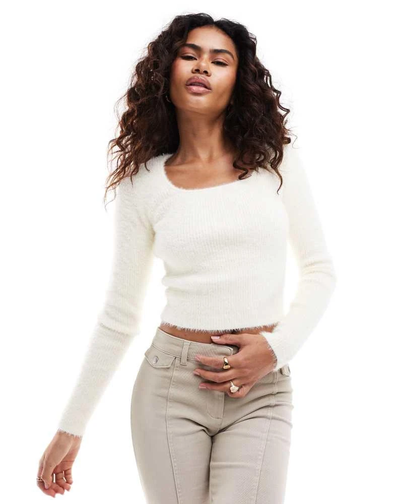 Glamorous Glamorous square neck lightweight rib knit jumper cream 1