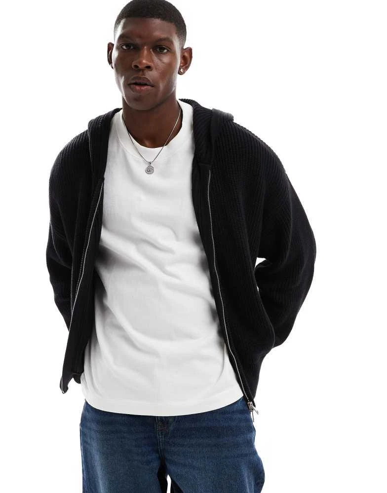 Weekday Weekday oversized knitted hoodie in black 1