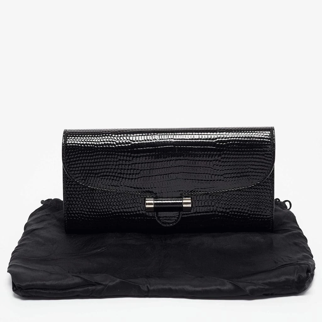Yves Saint Laurent Saint Laurent Black Lizard Embossed Patent Leather Muse Clutch 6