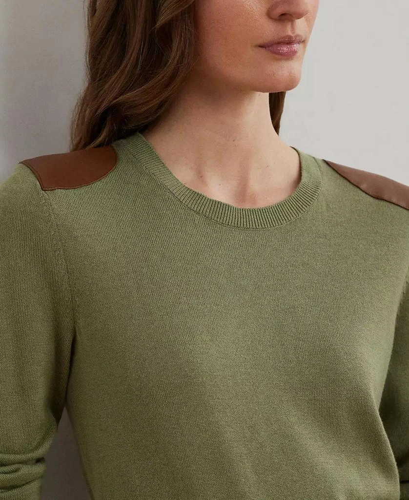 Ralph Lauren Women's Faux-Leather-Trim Cotton-Blend Sweater 3