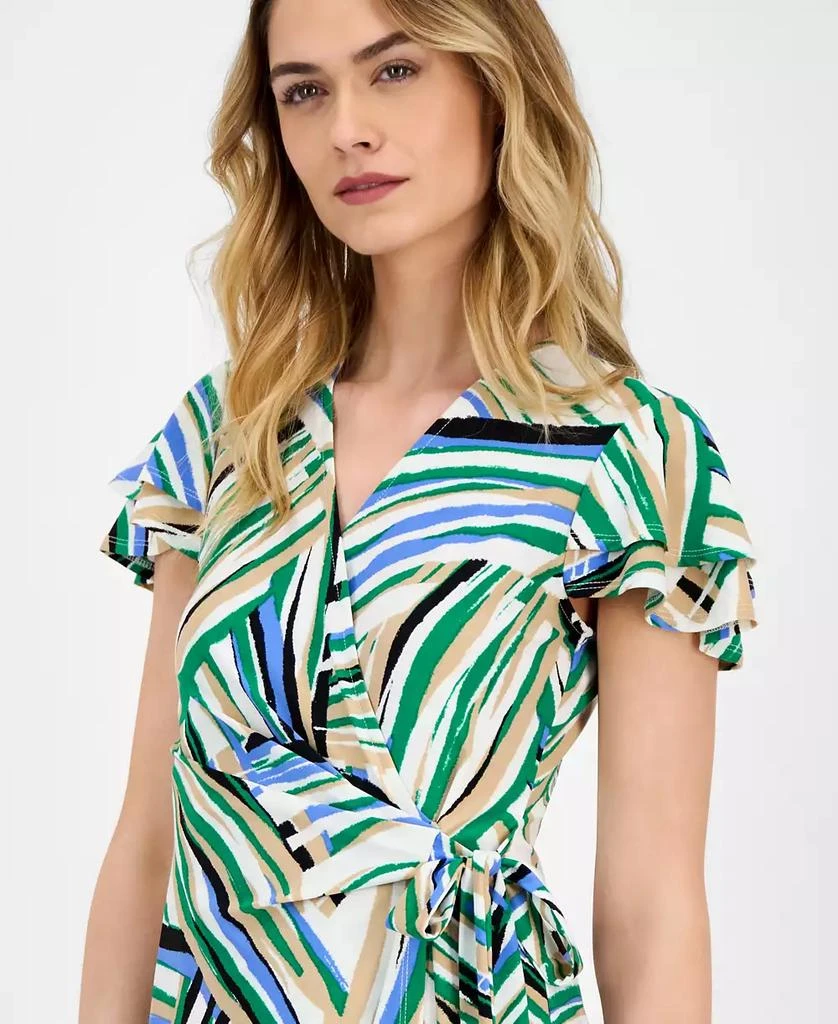 Anne Klein Women's Faux-Wrap Flutter-Sleeve Print Dress, XXS-P/ 3