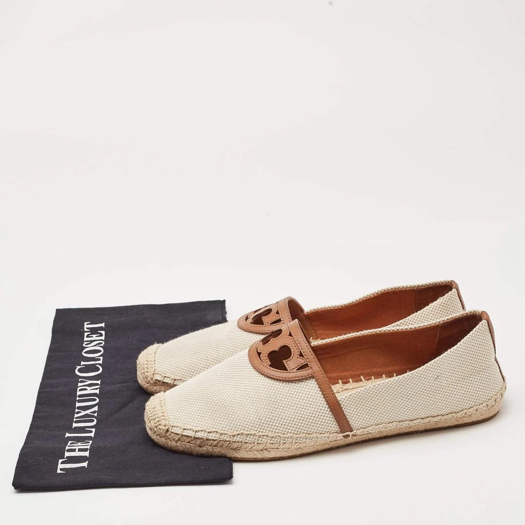 Tory Burch Tory Burch Cream/Brown Canvas Logo Flat Espadrilles Size 39.5 9