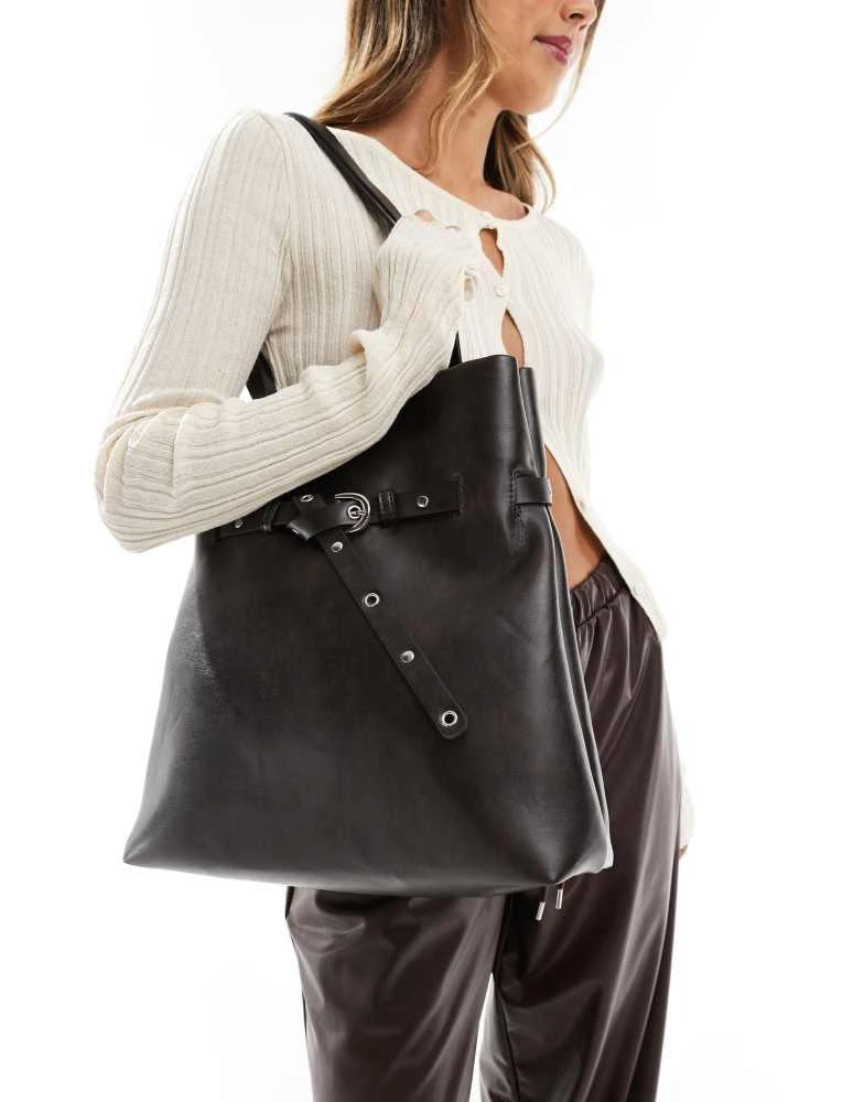 ASOS ASOS DESIGN stud buckle tote bag in washed black 2