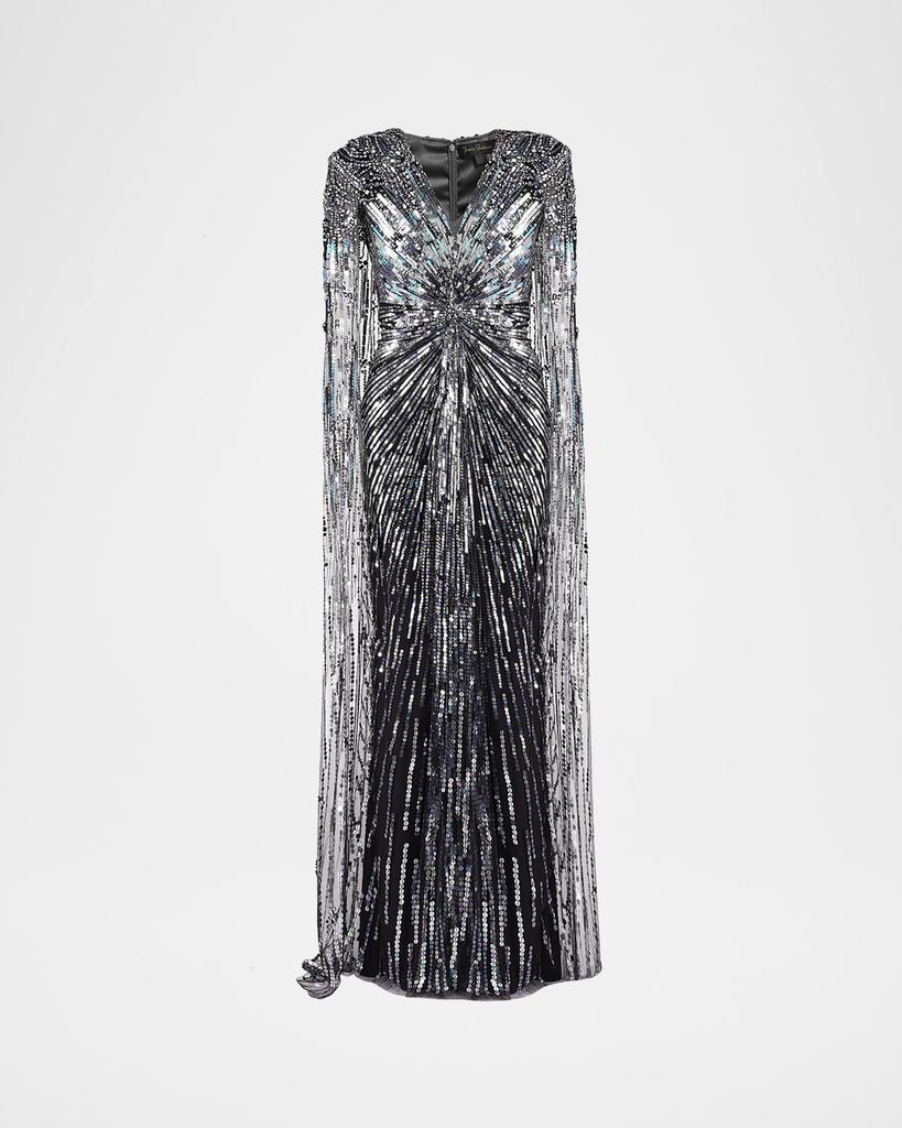 Jenny Packham Gold Rush Embellished Cape Gown