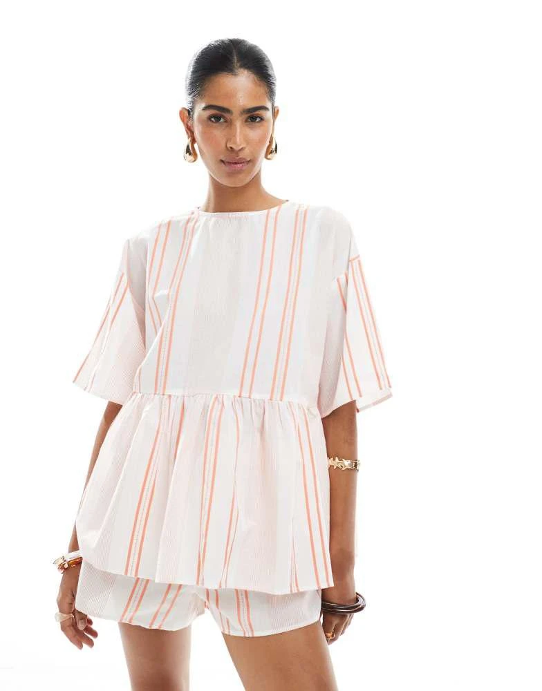 ASOS DESIGN oversized peplum short sleeve smock co-ord top in orange stripe   On Sale Now with Up to 20% Off | Discover Exclusive Deals & Savings at  BeyondStyle  Authentic ASOS